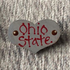 Vintage Hand Painted Ohio State Buckeyes Wooden Heart Fashion Pin.